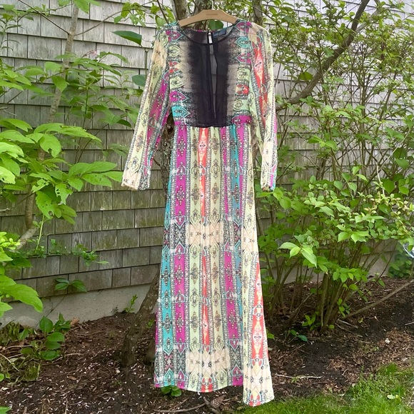Anthropology Petticoat Alley. Long, Sheer Multi Color Bohemian Dress. Small - Picture 4 of 9